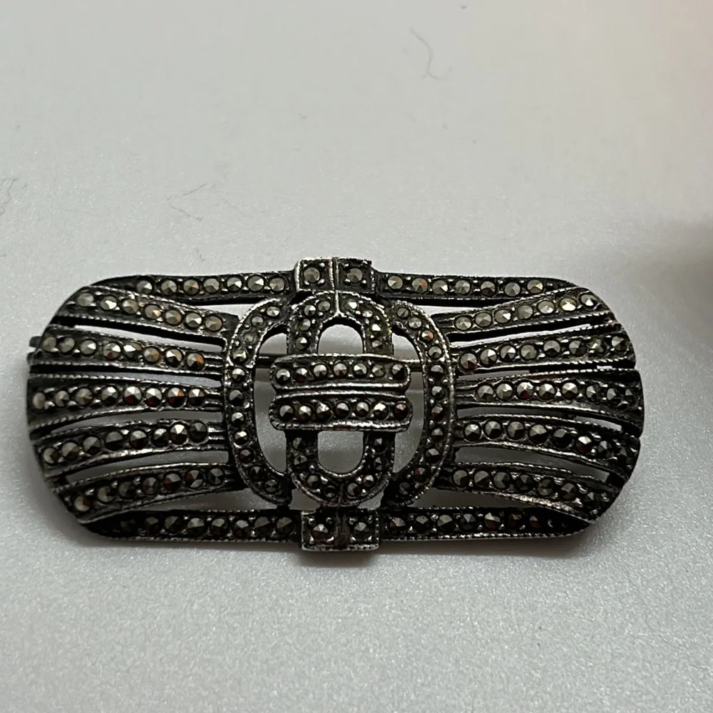 Art Deco Sterling Silver Marcasite Brooch Pin - Picture 3 of 8